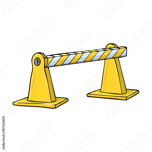 Cartoon Construction Barrier with Yellow Bases and Striped Bar