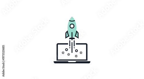 Rocket launching from laptop computer screen.