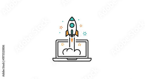 Rocket launching from laptop computer screen.