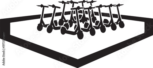 Electric scooter icons, black silhouette set, transportation symbols, urban mobility graphics