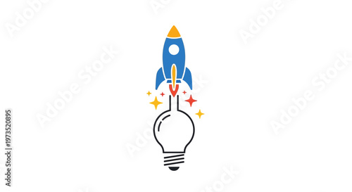 Rocket Ship Emerging from Light Bulb.