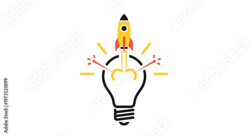 Rocket Ship Emerging from Light Bulb.