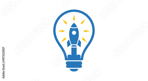 Rocket ship inside light bulb icon.