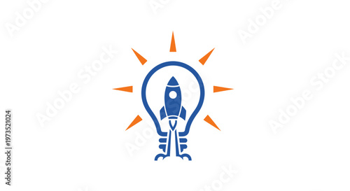 Rocket Ship Inside Light Bulb Icon.
