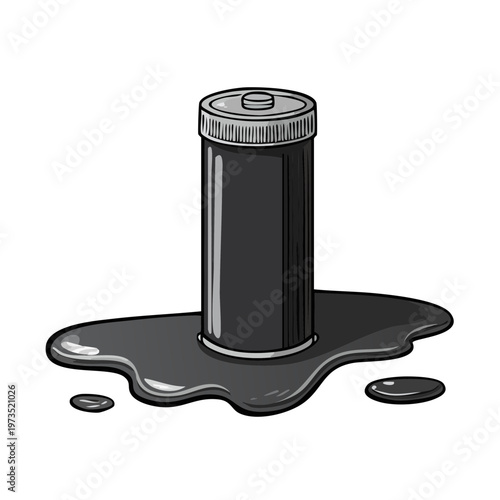 Drained Battery with Leaking Fluid, Symbol of Depletion and Energy Loss