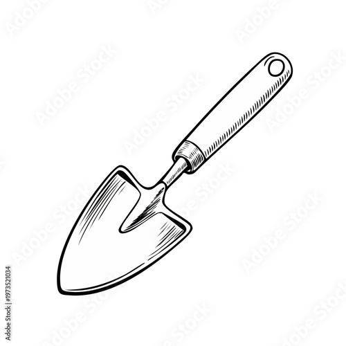 Hand Drawn Illustration of a Garden Trowel Tool for Digging and Planting