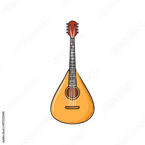 Traditional Folk Instrument Mandolin with Six Strings and Pear-Shaped Body