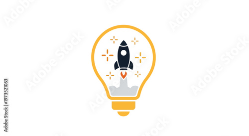 Rocket Ship Inside Light Bulb Illustration.