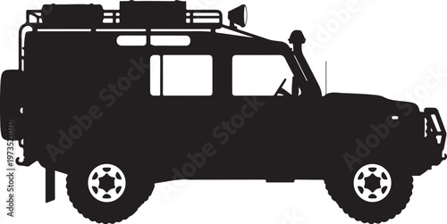 Black SUV silhouette, off-road vehicle, 4x4 car, rugged transport