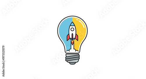 Rocket Ship Inside Light Bulb Illustration.