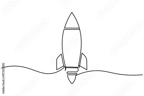 Rocket launch continuous one line drawing vector illustration white background