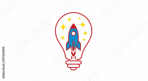 Rocket Ship Inside Light Bulb Illustration.