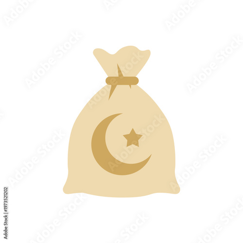 Islamic zakat bag icon with crescent moon and star symbol