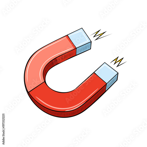 Horseshoe Magnet with North and South Poles and Magnetic Field Lines