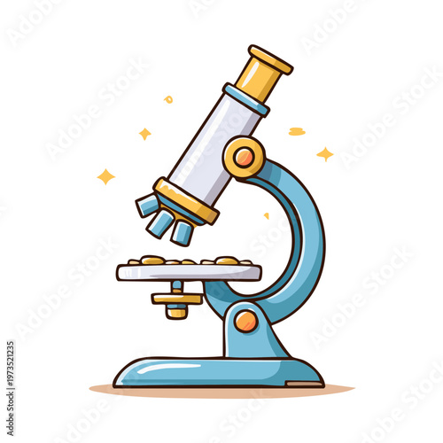 Cute cartoon microscope with shiny highlights and a science theme
