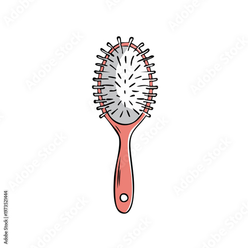 Stylized illustration of a pink oval hairbrush with soft bristles for grooming and styling hair