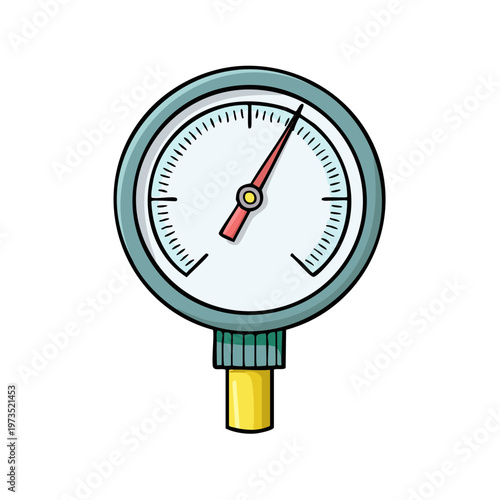 Round Dial Pressure Gauge with Red Needle Indicating Measurement