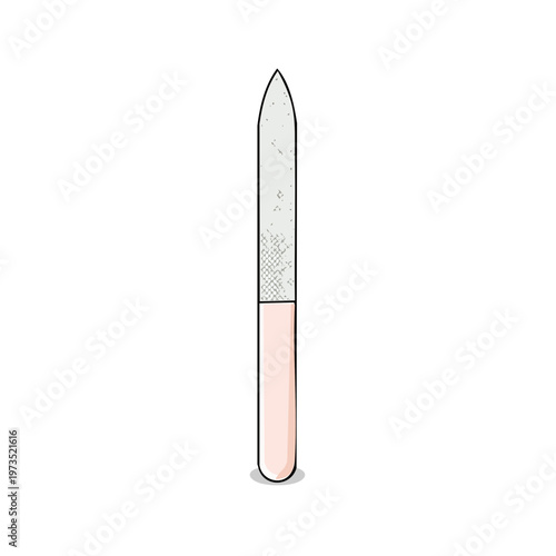 A simple illustration of a nail file with a light pink handle and a textured gray surface