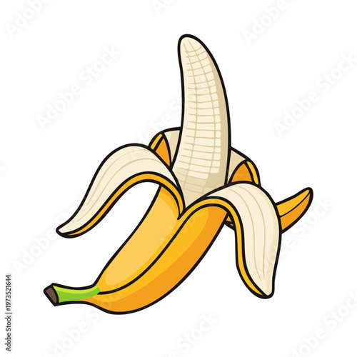 Illustration of a peeled banana with yellow peel and white fruit