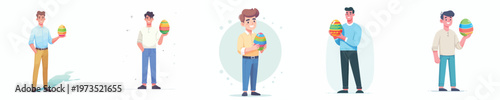 vector of a man standing holding an Easter egg