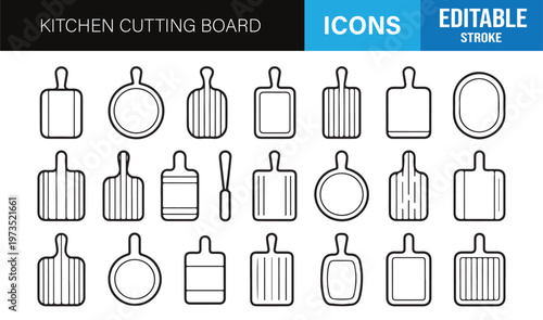 Modern chopping board icon collection for culinary, restaurant and kitchen applications