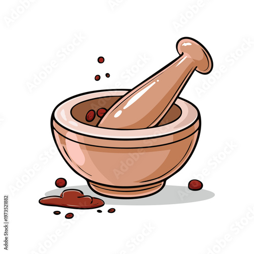 Mortar and Pestle Grinding Herbs and Spices for Cooking and Medicine