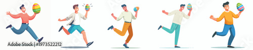 vector of a man standing happily dancing holding an Easter egg