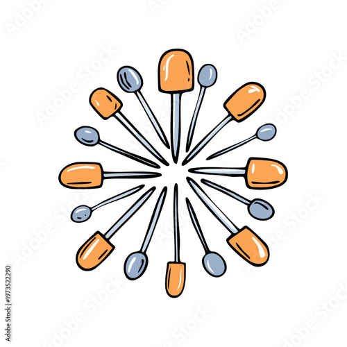 Arrangement of Sewing Pins and Needles Radiating Outward in a Circular Pattern