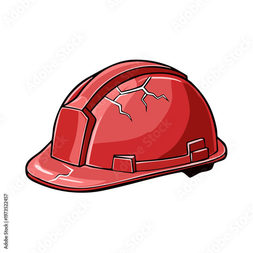 Damaged Red Hard Hat with Cracks Illustrating Workplace Safety Hazard