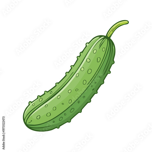 Cartoon illustration of a fresh green cucumber with a textured skin and a stem