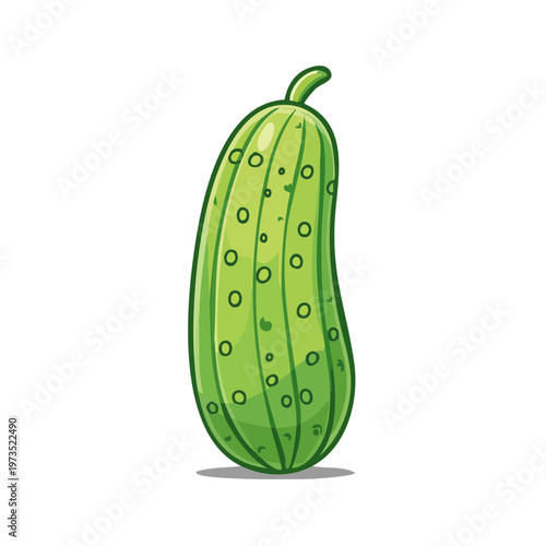 Green ridged gourd with raised dots, cartoon style illustration on white background
