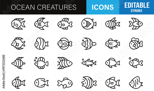 Minimal marine life icons pack for ocean themes, biology and environmental concepts