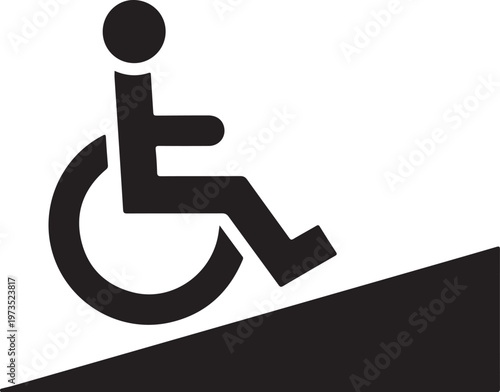 Accessible ramp sign, wheelchair symbol, disability icon, black vector graphic