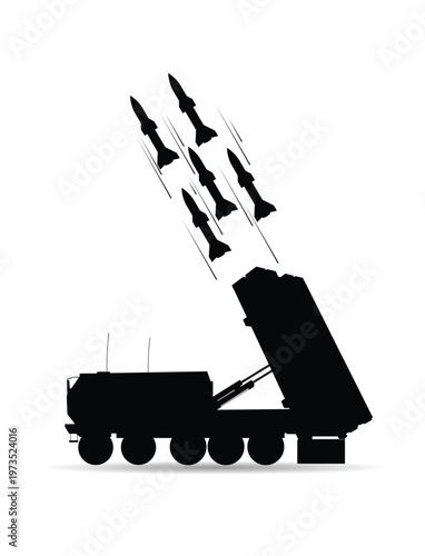 Military missile launcher silhouette representing defense system war technology and power vector illustration