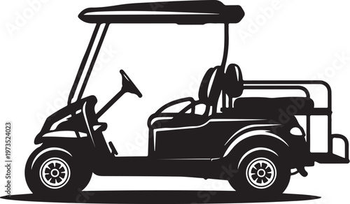Golf Cart, Vector Golf Cart Illustration, Black Golf Cart, Isolated Golf Cart, Side View
