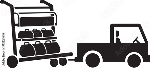 Industrial propane truck, gas cylinder cart, black silhouette, vector illustration, transportation equipment