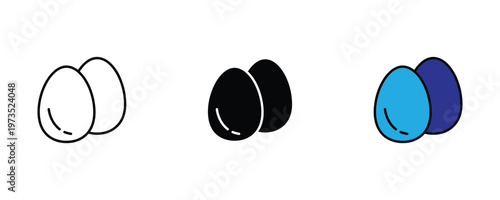 Pair of fresh organic eggs icon set for poultry farm and healthy breakfast concept. Vector Illustration.