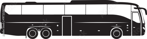 Black bus, coach, vehicle, transportation icon, side view, silhouette