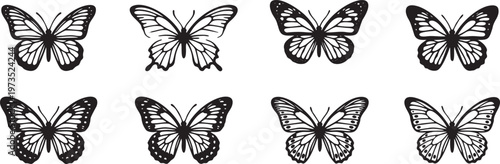 Detailed Black Butterfly Silhouettes with Intricate Wing Patterns.