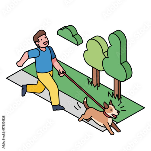 Man and Dog Running Together in the Park.