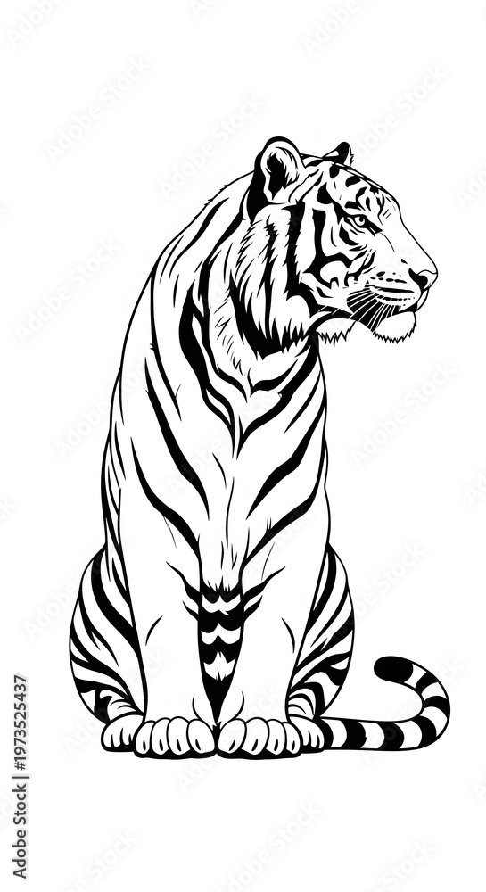 Obraz premium Tiger vector illustration of a wild striped feline on a clean white background