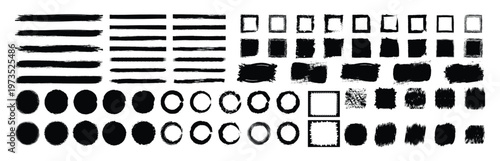 Set of vector paint brush stroke, ink splash and grunge decoration elements. Grunge brush illustration. Dirty artistic design elements, boxes, frames. Brushes, lines, brush,strokes, grunge,background.