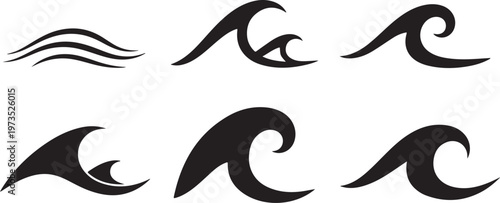 Black wave icons on white background set