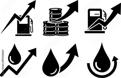 Rising oil and gas prices icons with increasing graphs and arrows