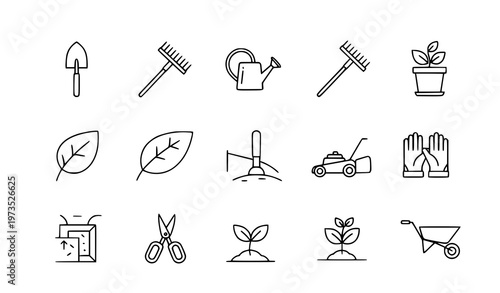 Black Gardening Tool Silhouette Vector Collection Landscaping Icon Set