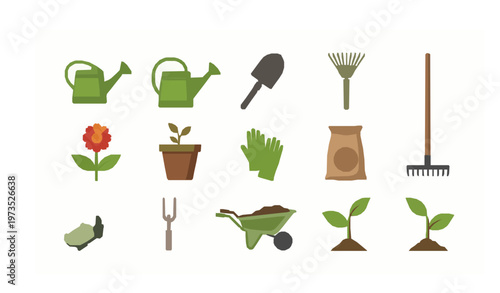 Garden Equipment Black Silhouette Vector Icon Set for Landscaping and Farming