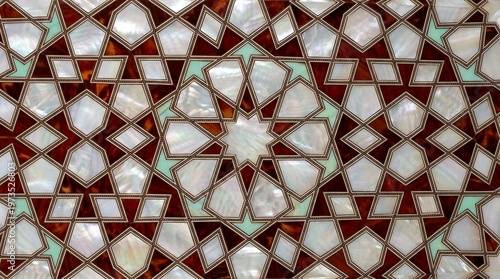 Intricate Islamic Geometric Pattern with Mother of Pearl and Wood Inlay Art