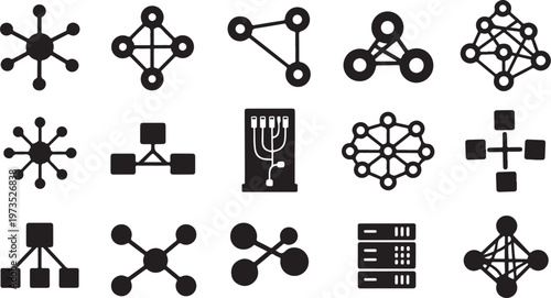 Black and white molecular structure icons set