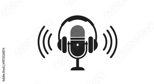 Microphone with Headphones on Stand.