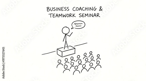Stick Figure Illustration Representing a Business Coaching and Teamwork Seminar Presentation